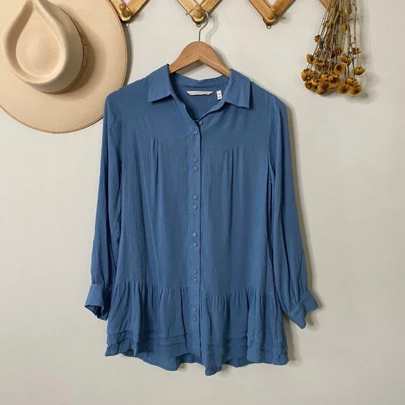 Soft Surroundings Blue Peplum Button Up Tunic - Picture 3 of 8